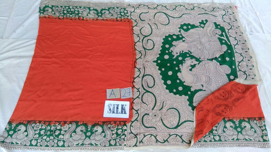 Orange with Patil Pallu Silk Kalamkari Saree-KALAMKARI-0073
