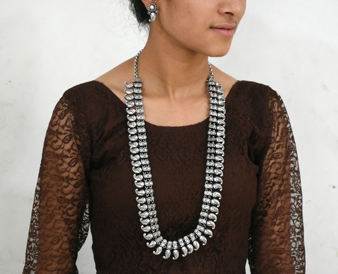Oxidized Kolhapuri Necklace and Earrings-OKN003