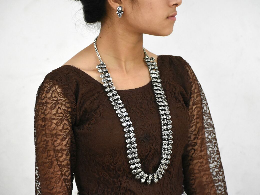 Oxidized Kolhapuri Necklace and Earrings-OKN007