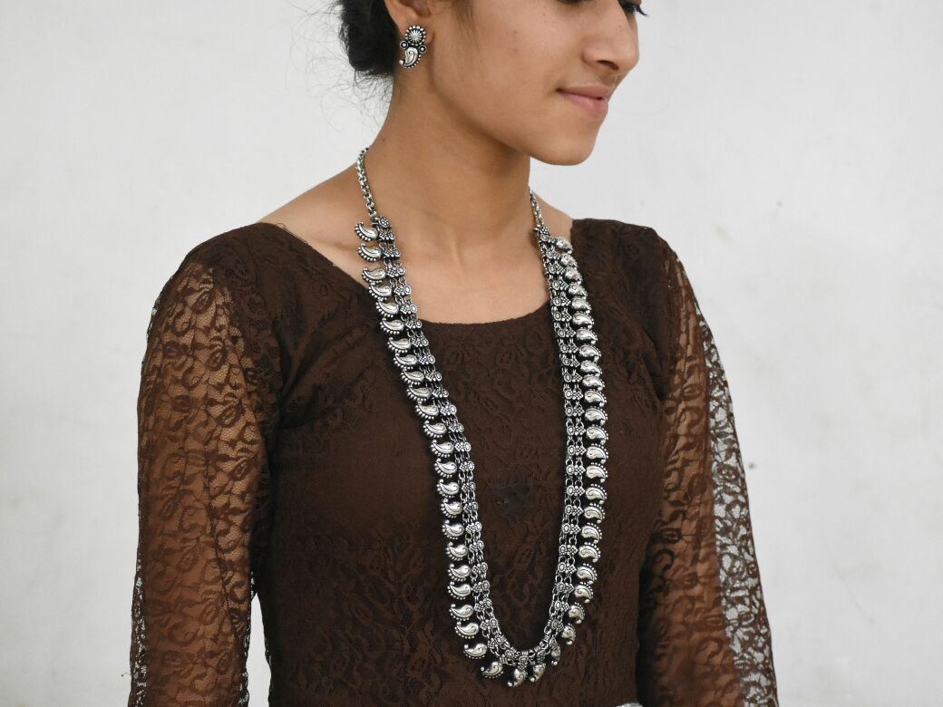 Oxidized Kolhapuri Necklace and Earrings-OKN009