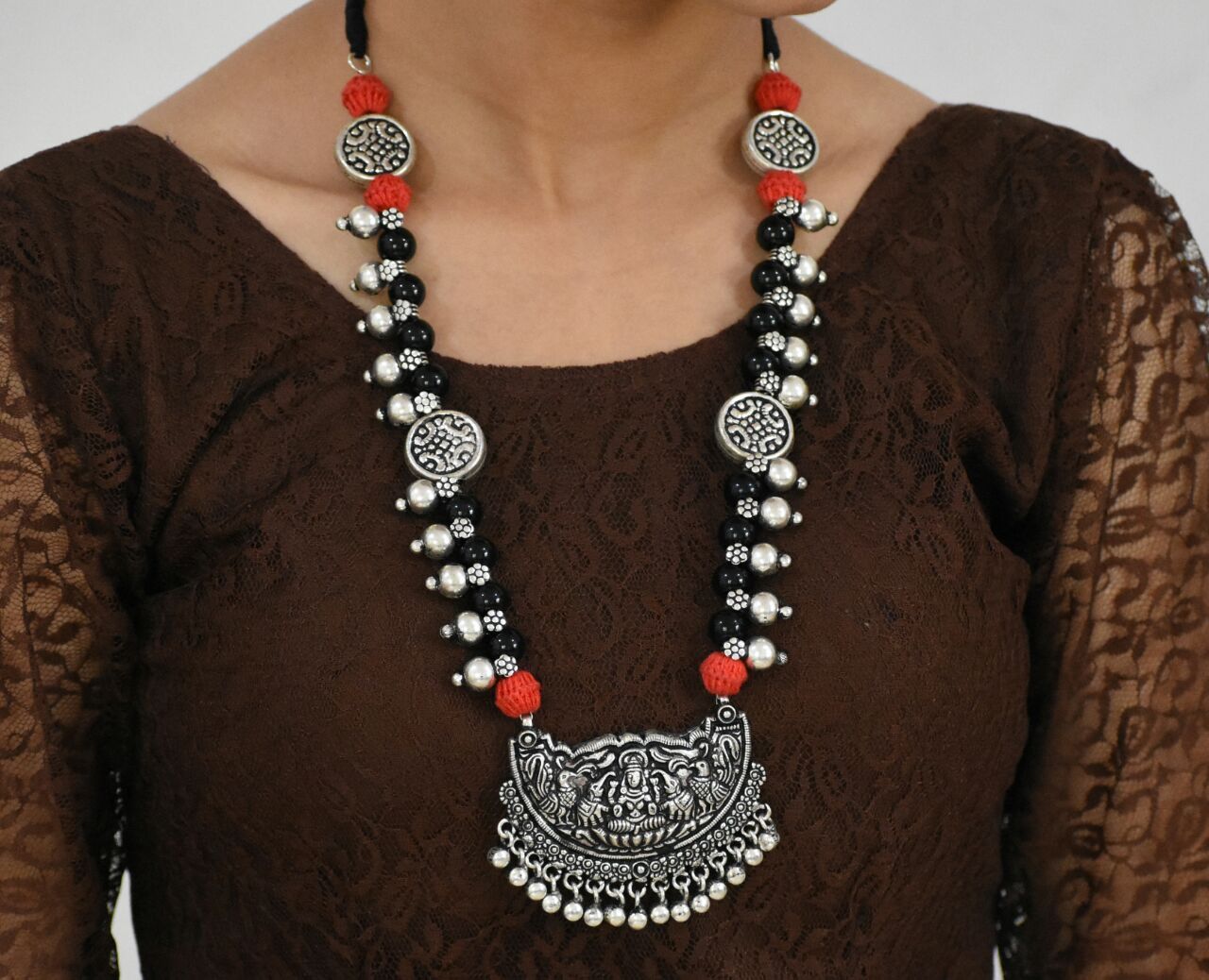 Oxidized Temple Necklace and Earrings-OTN047