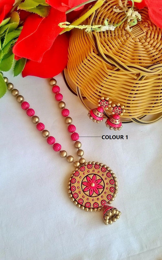 Pink Floral Terracotta Jewellery Set