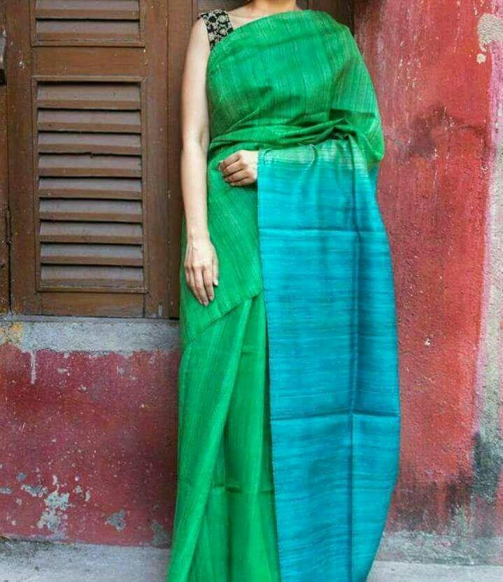Parrot Green with Turquoise Blue Pallu Linen Saree-LNSRE-022
