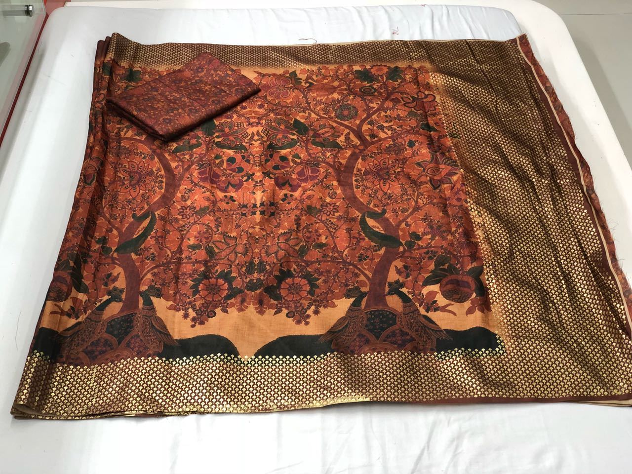 Pen Kalamkari Digital Printed Linen Chanderi Saree-LNSRE082 Brown coloured printed saree 