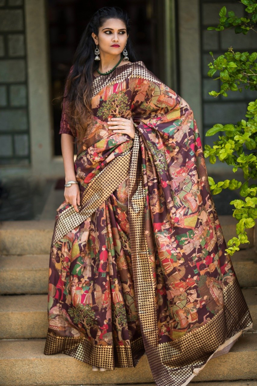 Pen Kalamkari Digital Printed Linen Chanderi Saree-LNSRE084 Digitally printed attractive saree