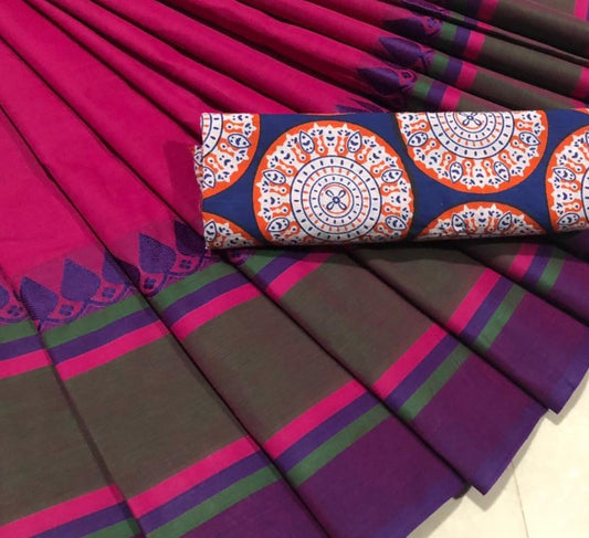 Pink-Violet Cotton Saree
