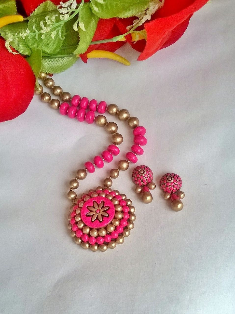 Pink Bubble Terracotta Jewellery Set