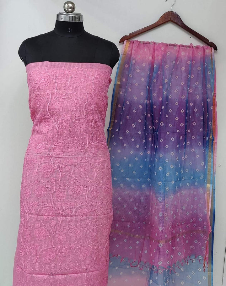 Authentic Chikankari Onion Pink two piece Kota Cotton Suit dress Material