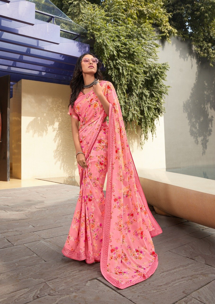 Pink Chiffon saree
