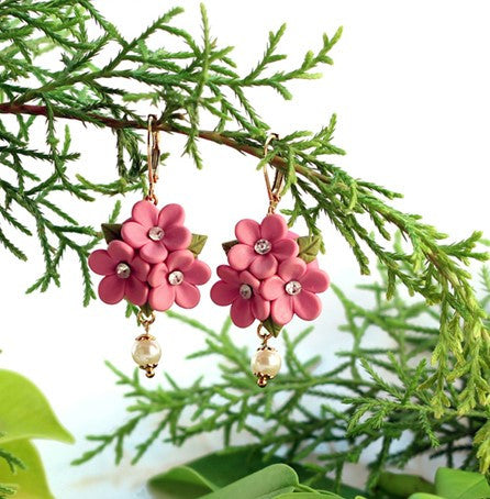 Pink Floral Polymer Clay earrings