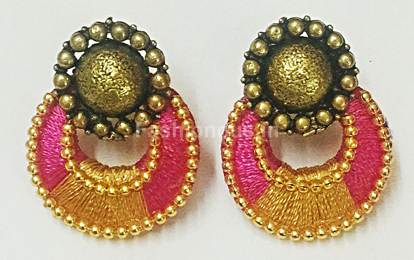 Pink and Gold Silk Thread Jewellery Set