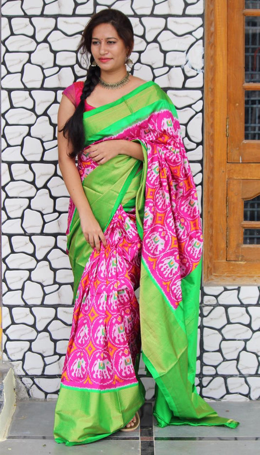 Pink Ikkat Silk Saree