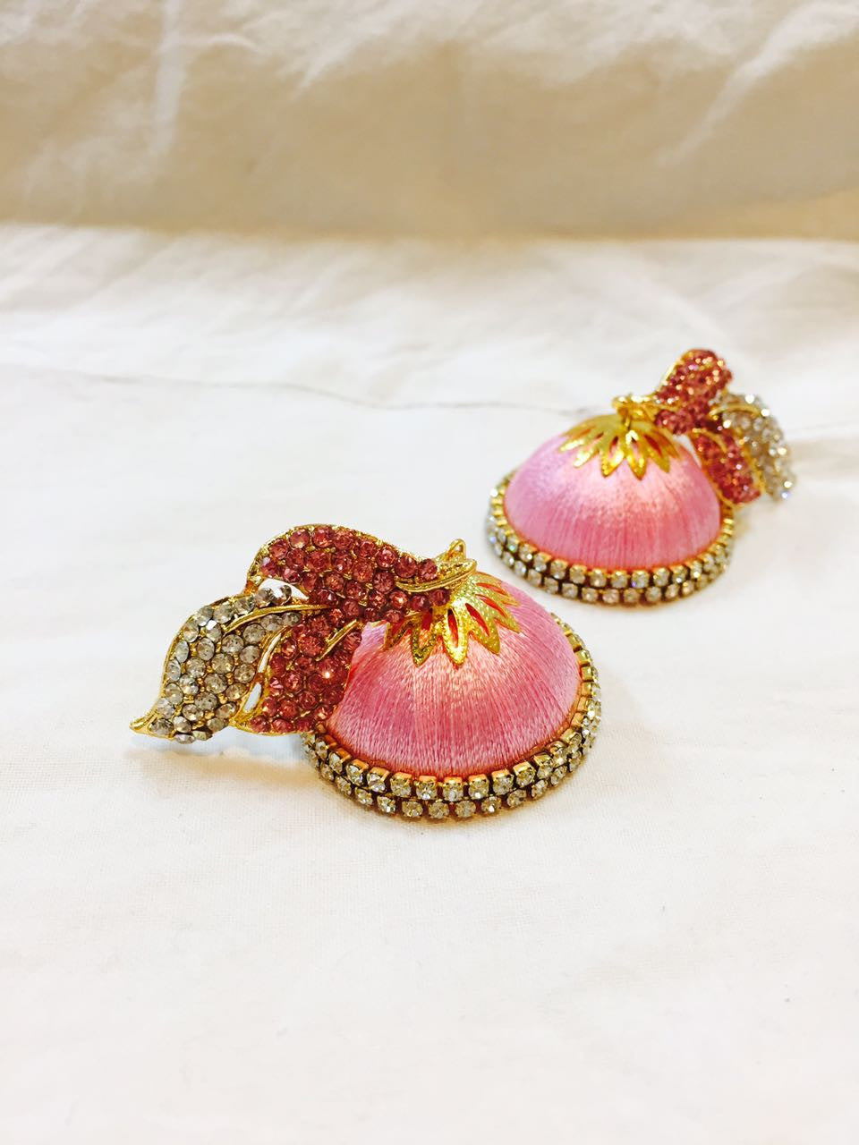Pink Stone Silk Thread Earrings