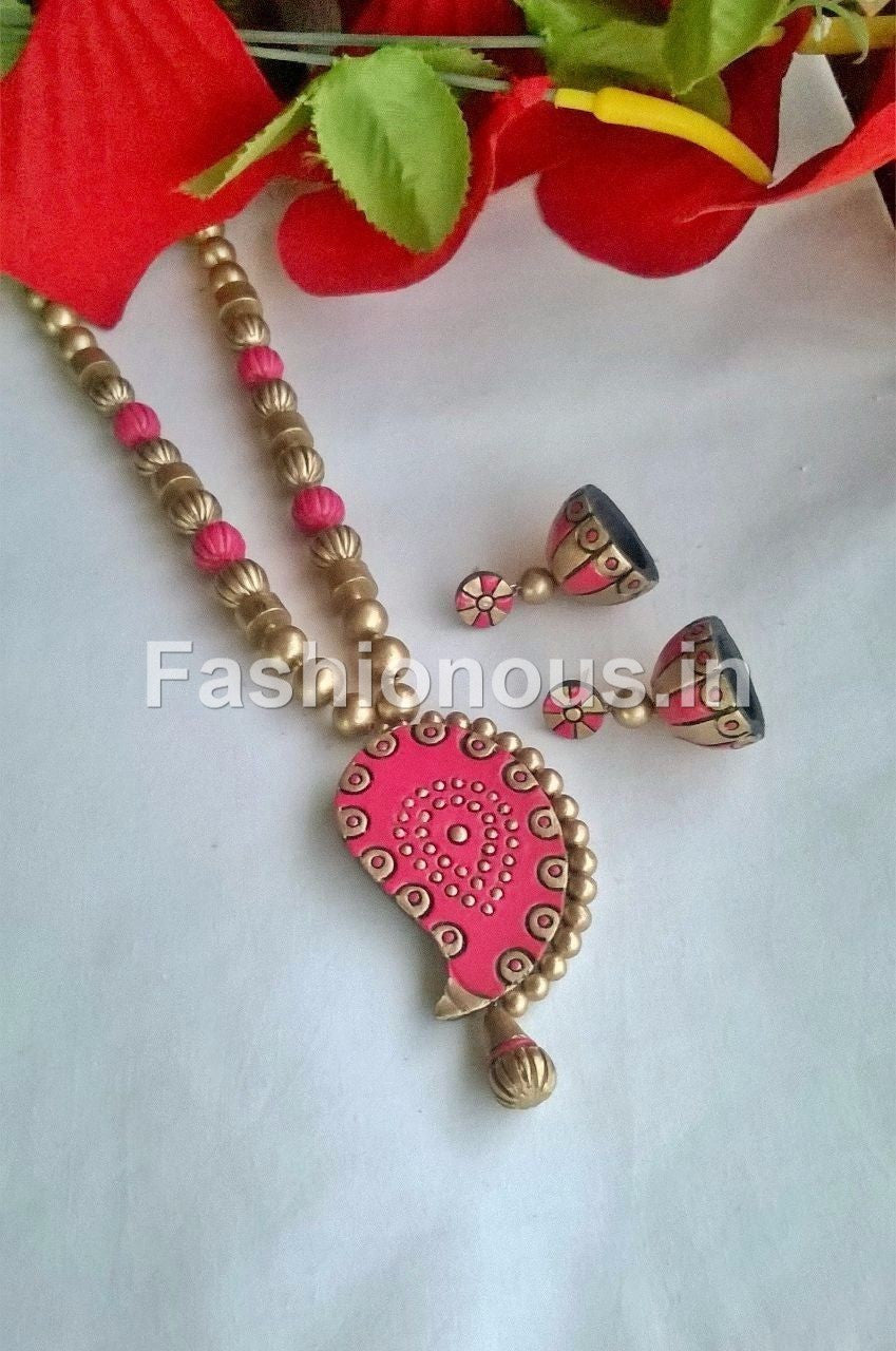 Pink and Gold Terracotta Jewellery Set