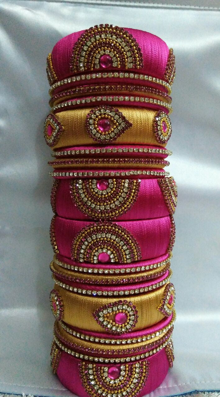 Pink and Golden Silk Thread Bangles