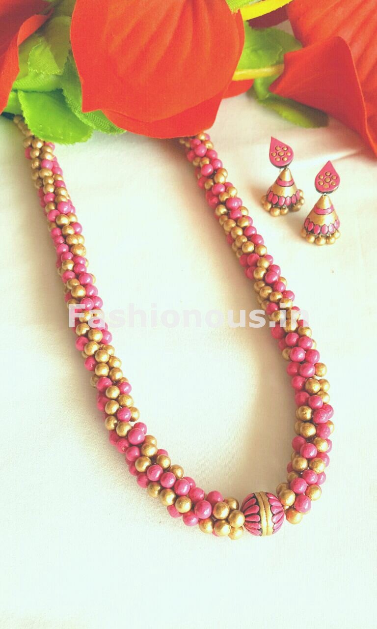 Pink and Golden Terracotta Jewellery Set -TJS-021