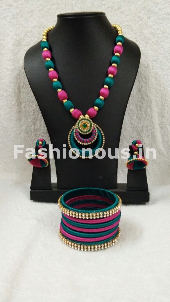 Pink and Green Silk Thread Full Set-STJS-060