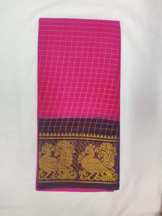 Pink and Purple-Madurai Sungudi Sarees - Double side Jari Border