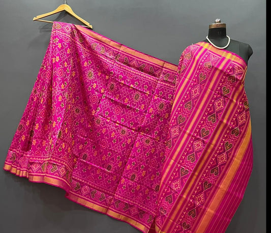 Pink with Gold Pure Silk Patola Saree