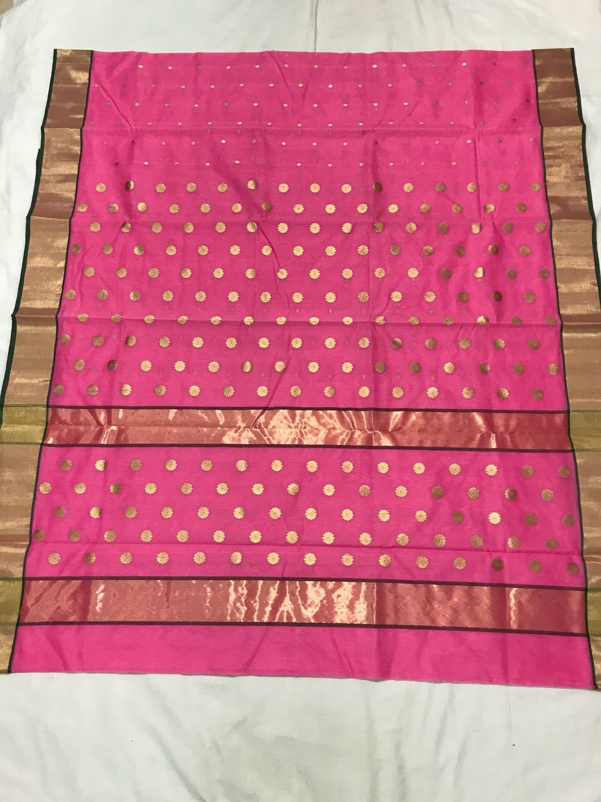 Pink with Golden Dotted Eknaliya Booties Chanderi Silk Saree-CHANSRE-088