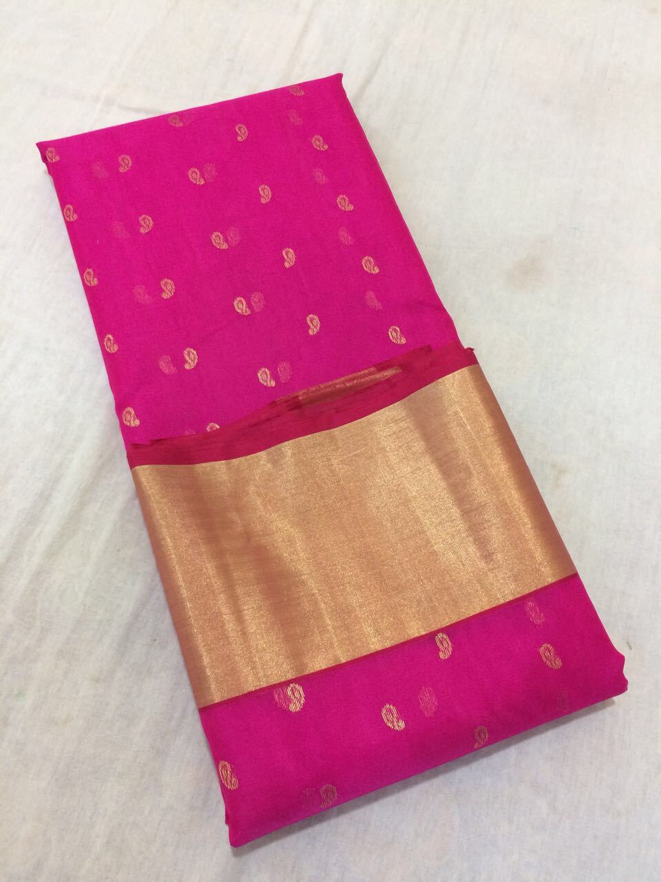 Pink with Golden Mango Designed Zari Border Chanderi Silk Saree