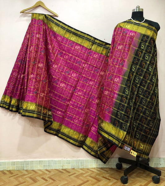 Pink with Multiple Motif Patola Silk Saree-PSS1801
