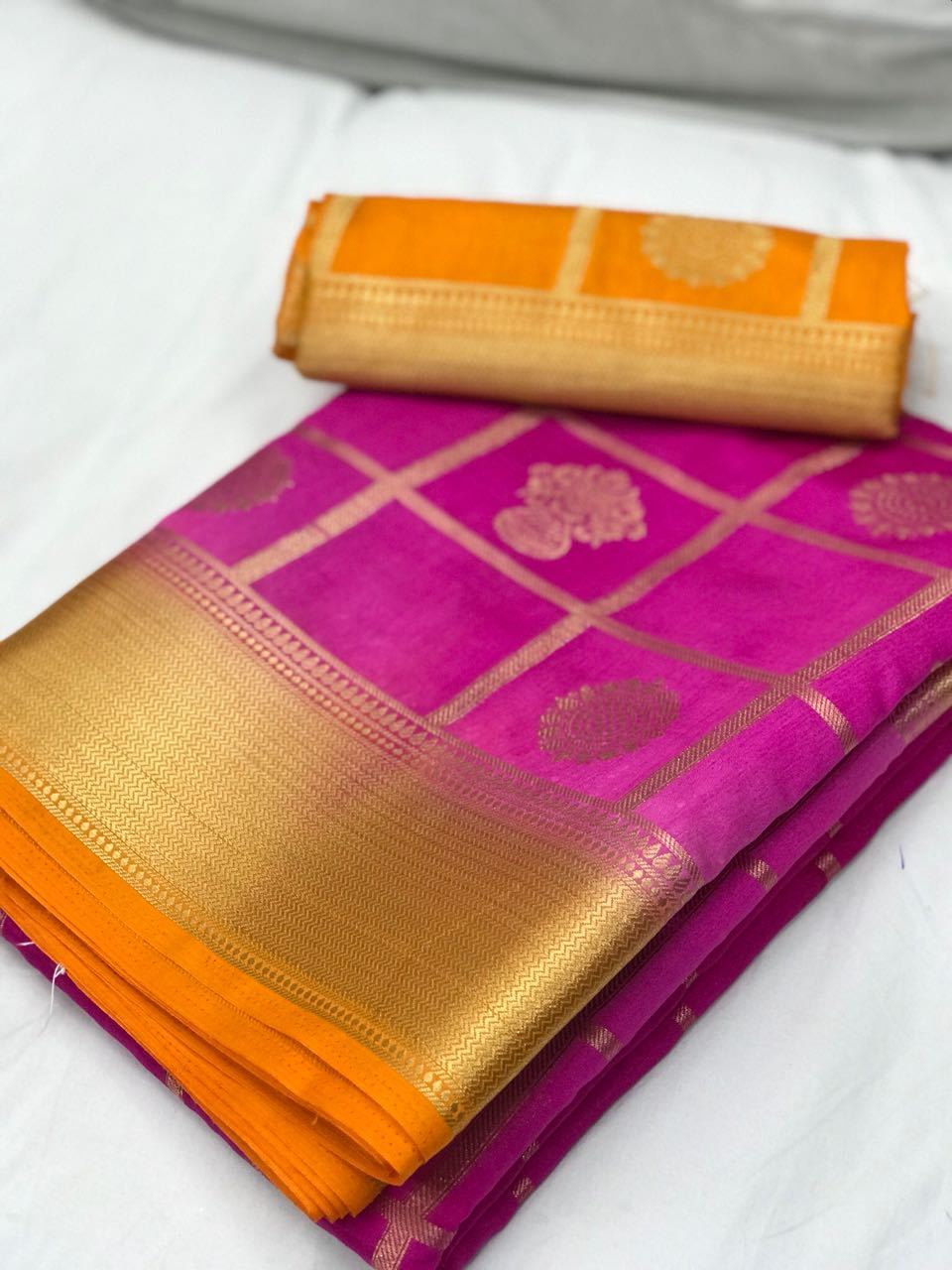 Pink with Orange Border Banarasi Silk Saree-SRE-1104 pink and orange coloured traditional saree