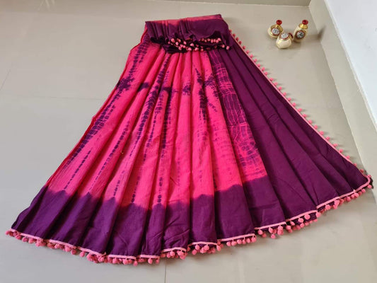 Pink with Purple Jaipuri Cotton Saree