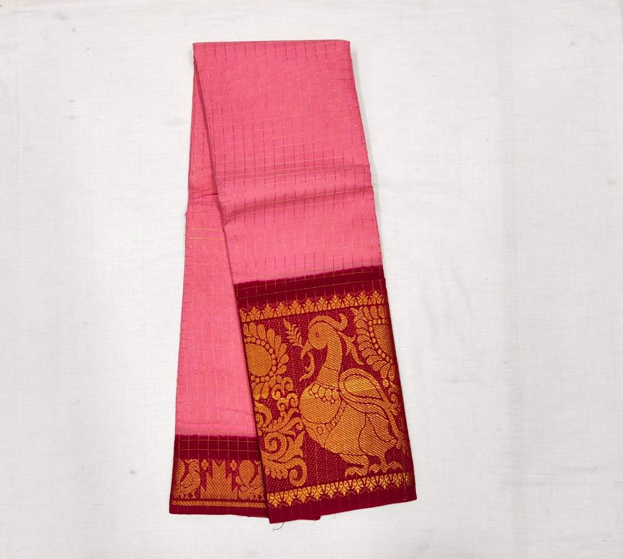 Pink with Red Madurai Sungudi Saree with Large Border