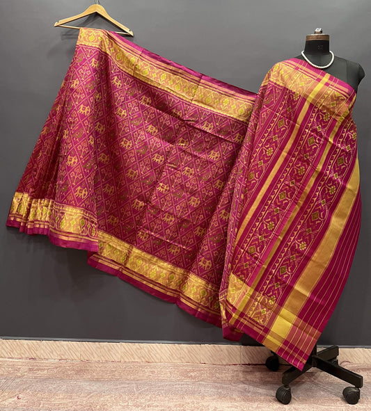 Pinkish Red Pure Silk Patola Saree
