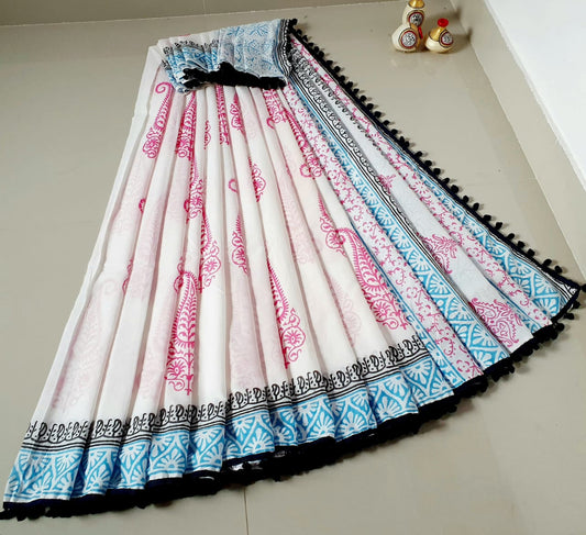 Placid White Cotton Saree