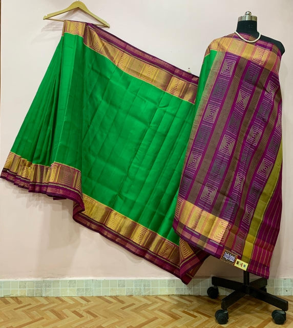 Parrot Green with Purple Pallu Patola Silk Saree-PPSRE-027
