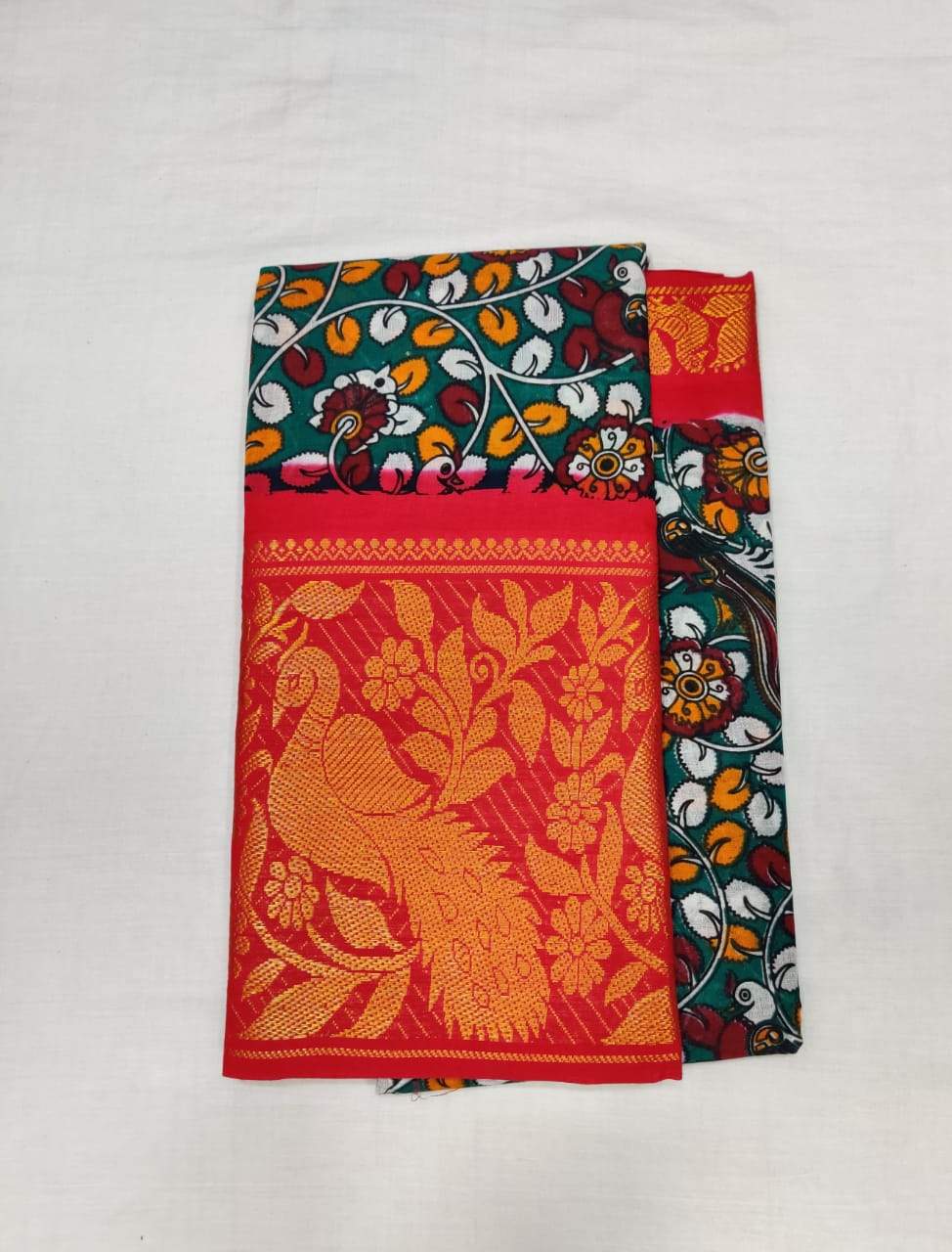 Printed Madurai Sungudi Saree Orange Border