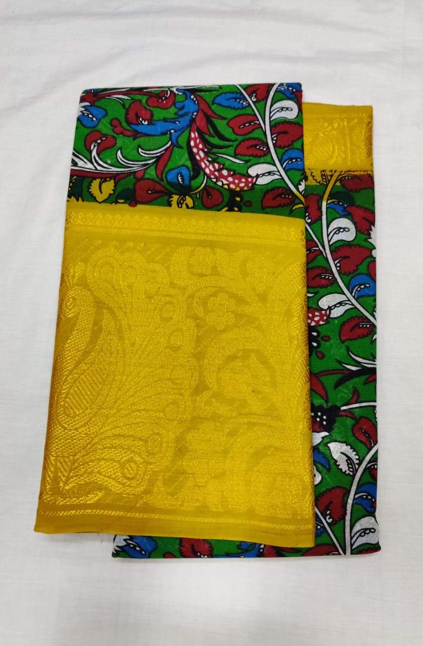 Captivating Yellow Printed Madurai Sungudi Saree