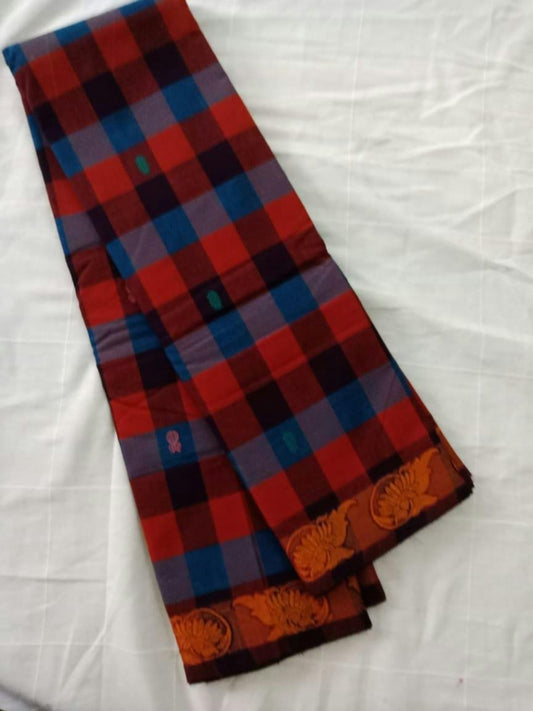 Pure Handwoven Chettinad Cotton Saree Design-CHEDS009