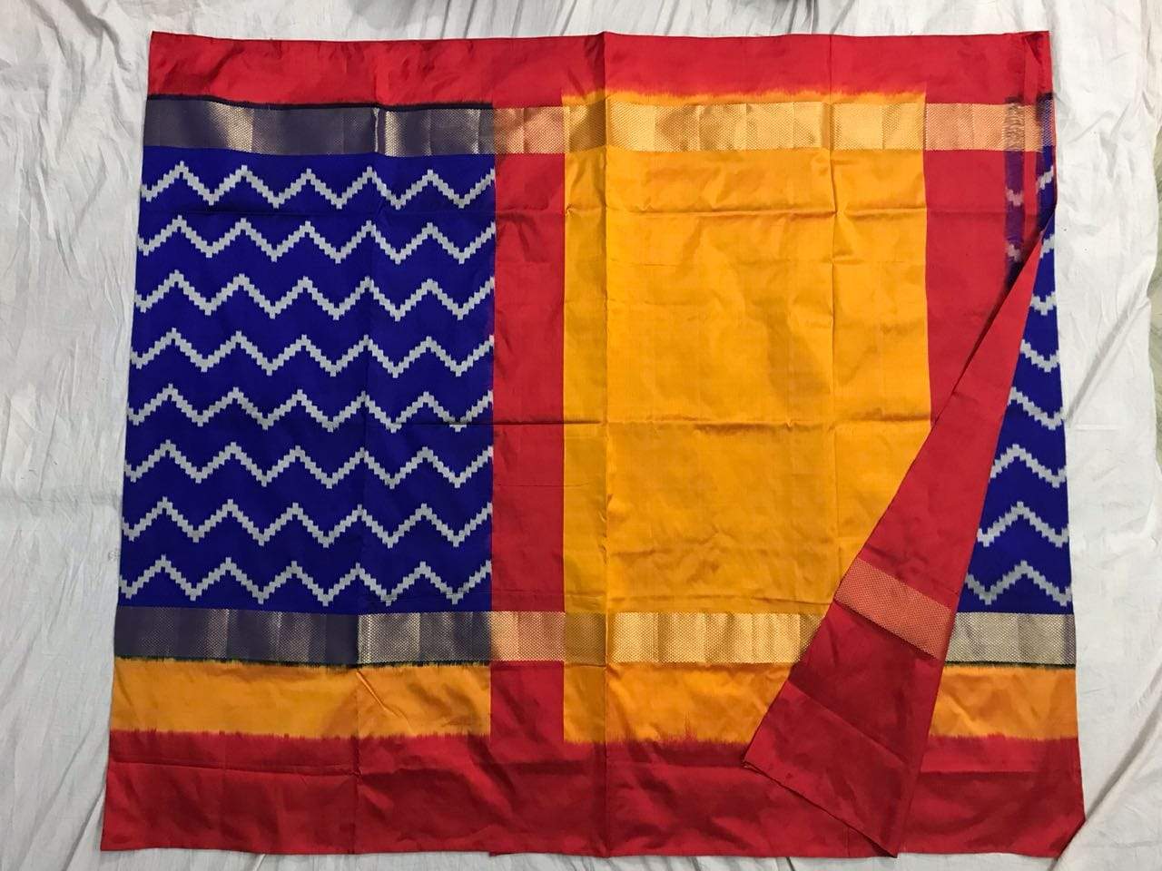 Morning Glory Pure Ikat Silk Saree-021 Blue and red coloured attractive saree