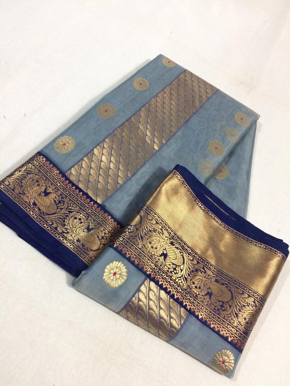 Pure Katan Silk Chanderi Saree with Peacock Motif
