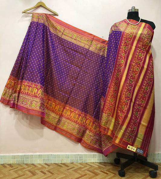 Purple Dotted Red Elephant Designed Border Patola Silk Saree-PPSRE-047