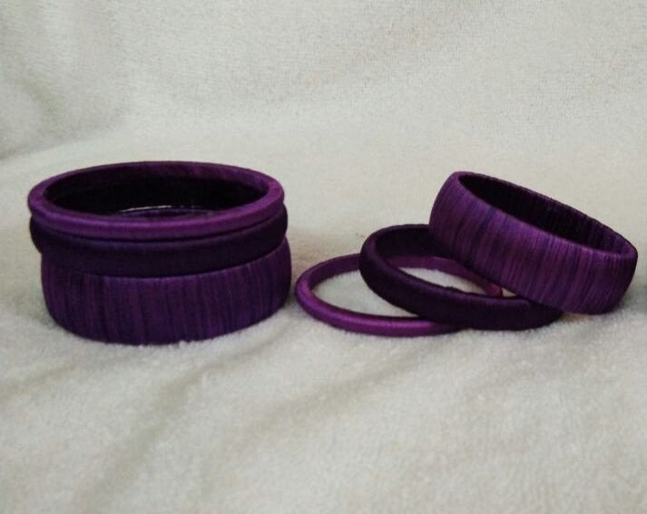 Purple Dual Color Fancy Wear Silk Thread Bangles-STBS-006