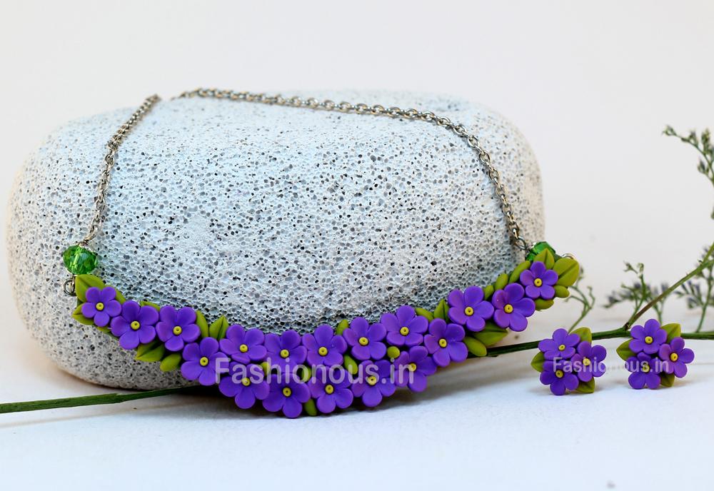 Purple Floral Mini Collar Set-ZAPCNS-029