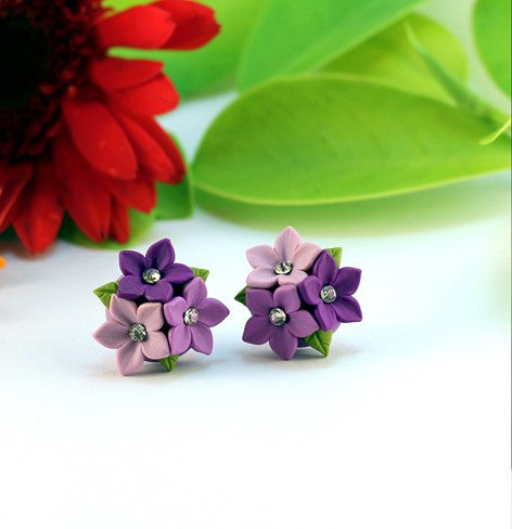 Purple Floral Polymer Clay Studs
