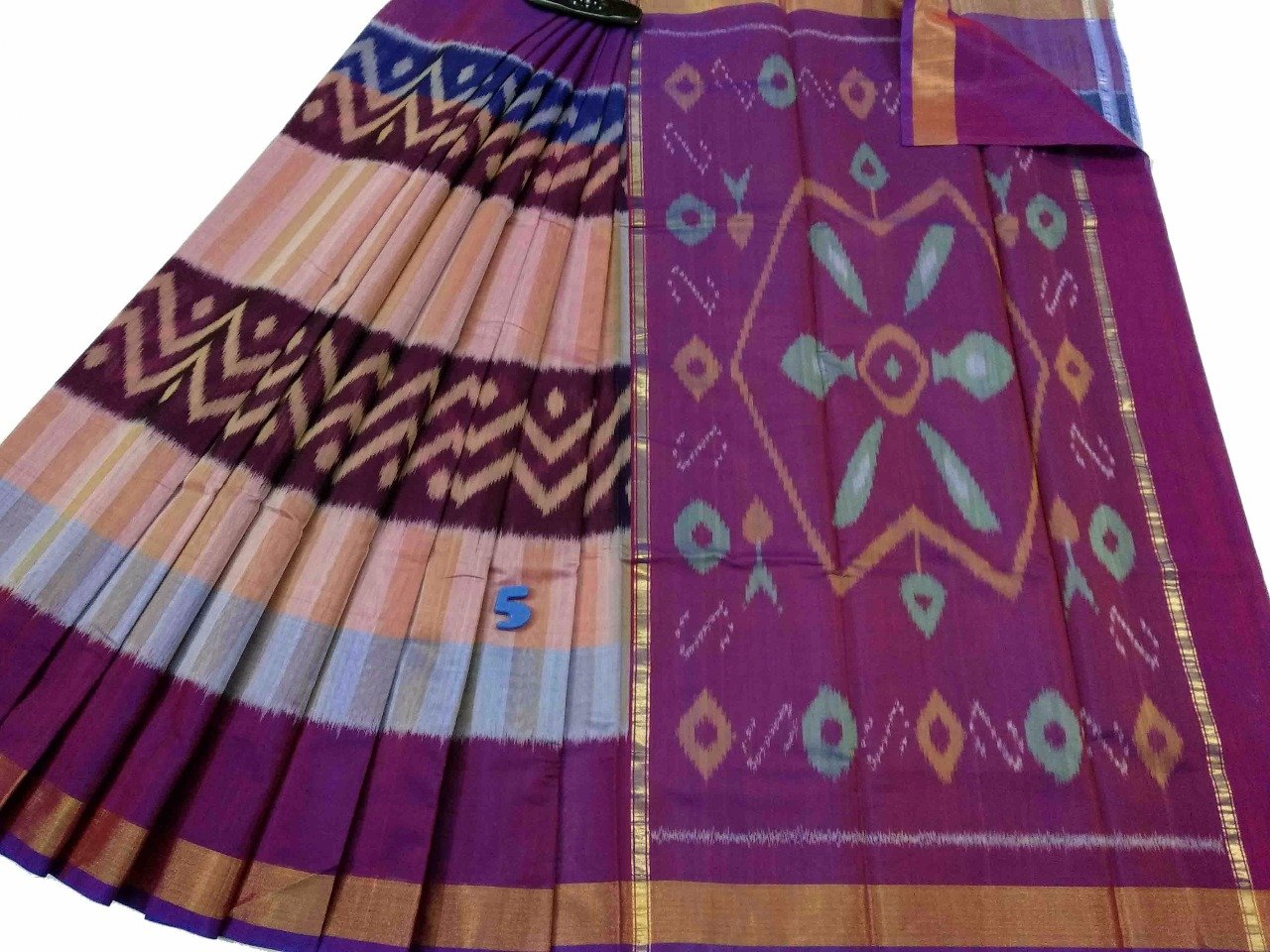 Purple Ikkat Silk Cotton Saree-SRE-774