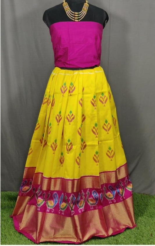 Purple and Yellow Ikkat Pure Silk Lehenga