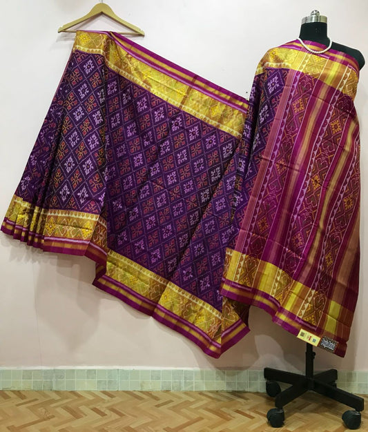 Purple with Diamond Floral Designed Patola Silk Saree-PPSRE-024