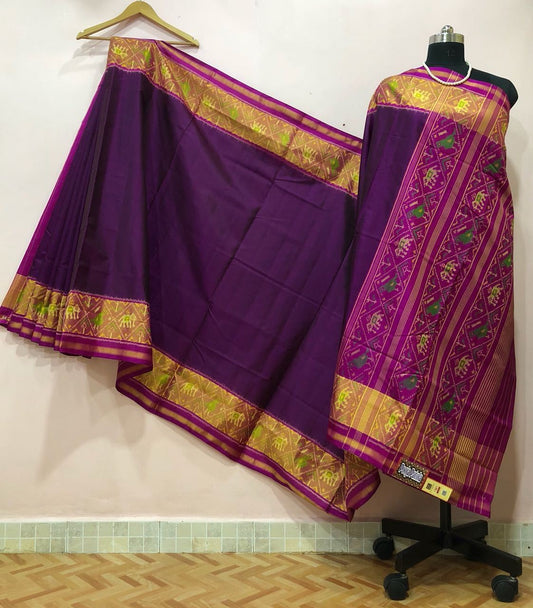 Purple with Elephant Designed Pallu Patola Silk Saree-PPSRE-035