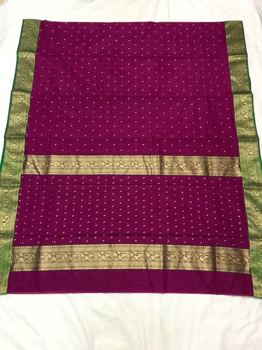 Purple  with Green Zari Border Chanderi Silk Saree-CHANSRE-073