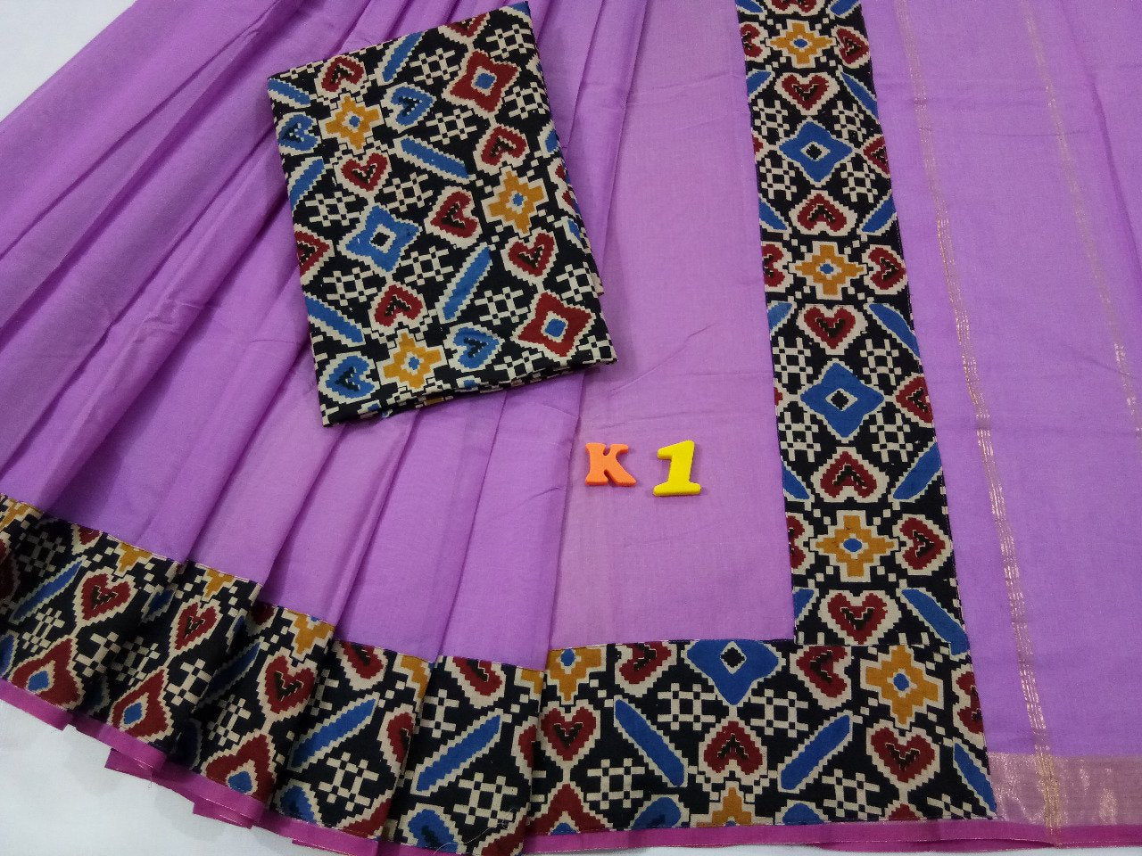 Purple with Kalamkari Blouse Mercerized Silk Cotton Saree-SRE-766