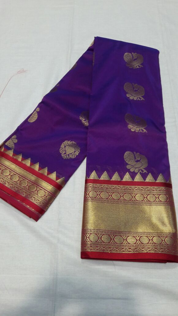 Purple with Peacock Designed Red Border Paithani Saree-PAITHANI-041
