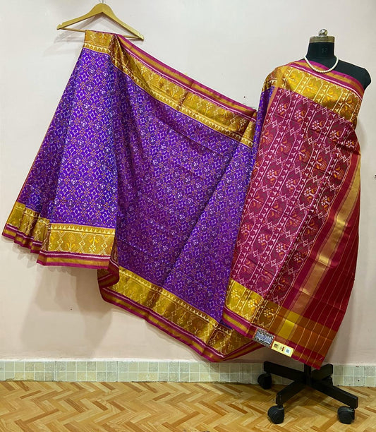 Purple with Pink Floral Designed Pallu Patola Silk Saree-PSS1203