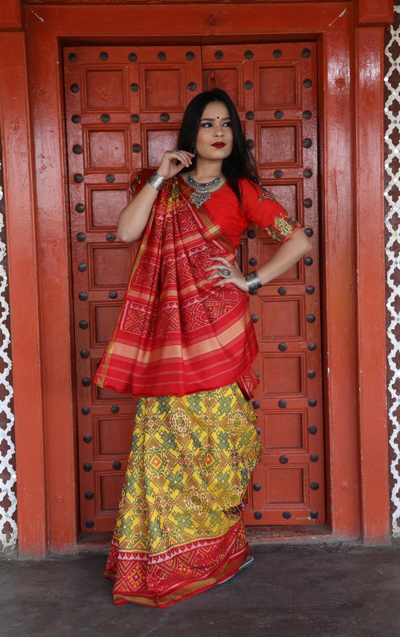 Rajkoti Double Ikat Handwoven Pure Silk Patola Saree_PPS002